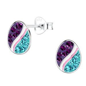 Sterling Silver Easter Egg Stud Earrings Purple Blue